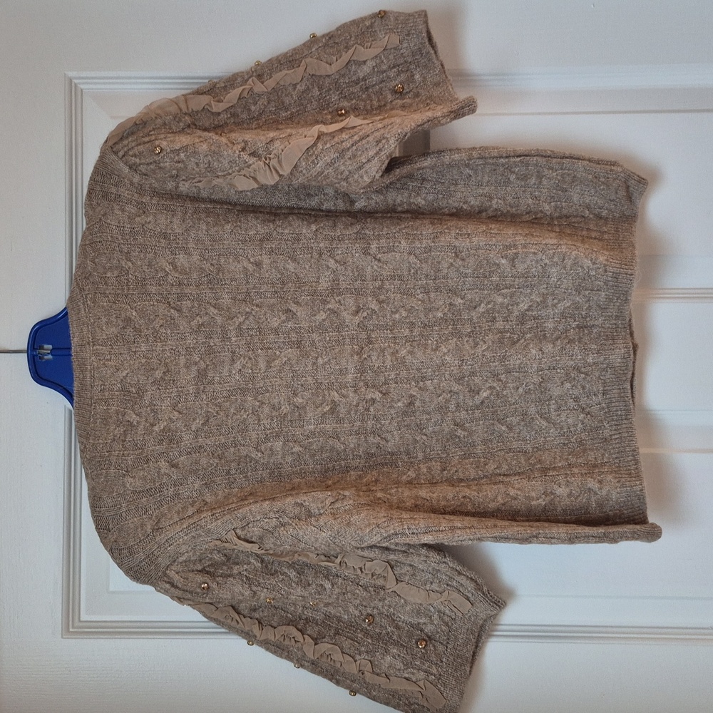 Anthropologie Maeve Short Sleeve Embellished Ruffle Cardigan Size L, New! - Picture 7 of 14